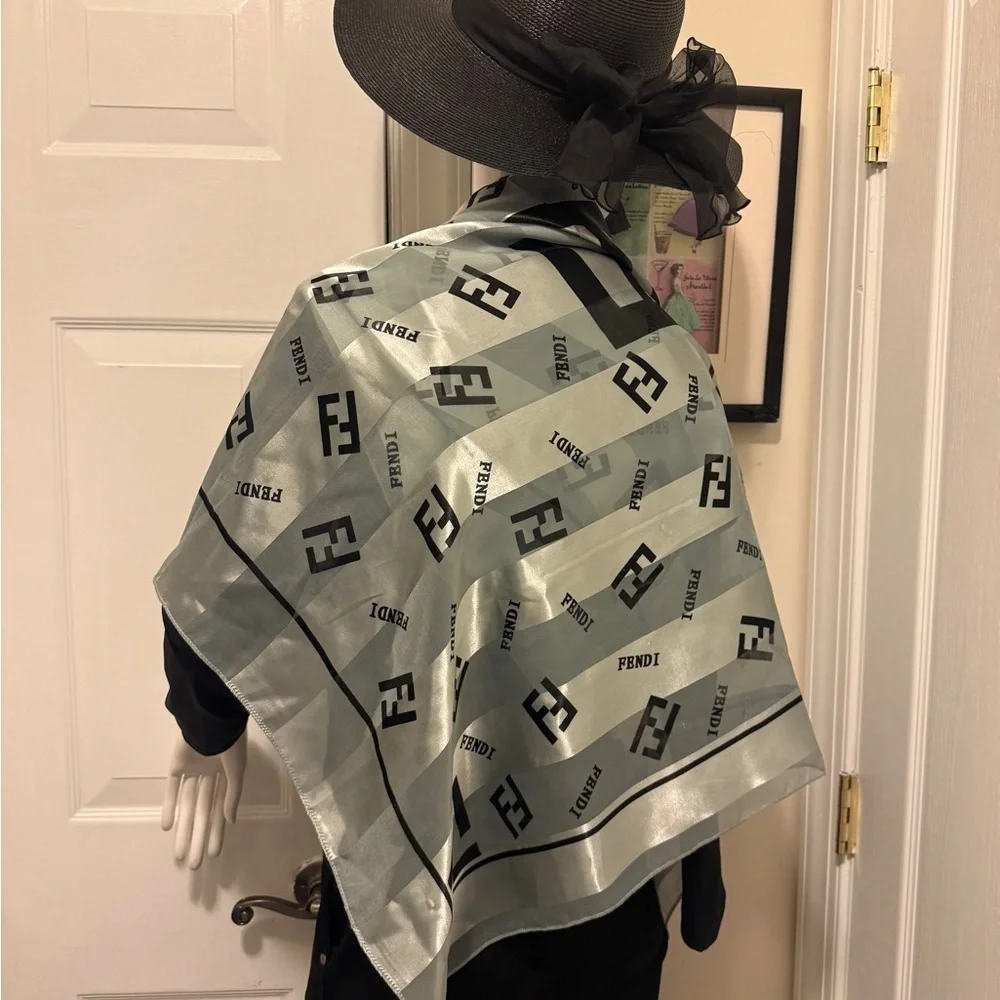 Gray and Black Striped Silky Scarf. Gorgeous and chic